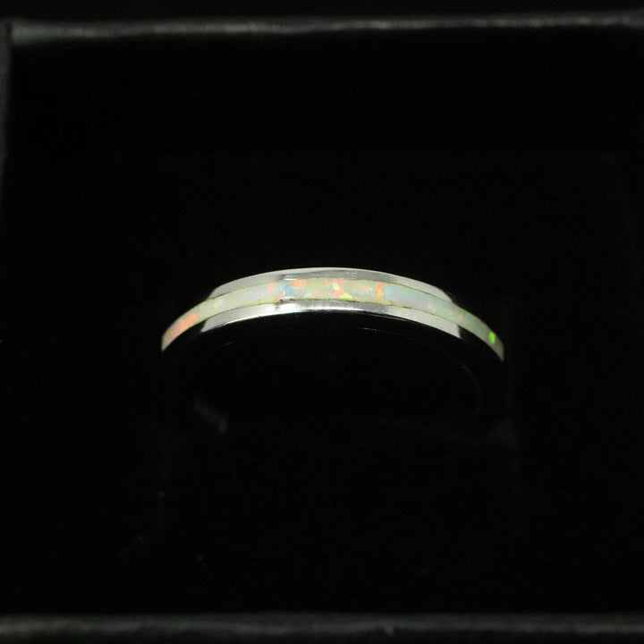 3mm Single Band Pearl White Opal Ring - 925 Sterling Silver Stackable Ring - The Opal Dealer