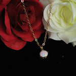 Faceted Pearl White Opal Necklace 14k Gold Plated 8mm