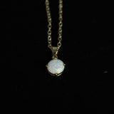 Faceted Pearl White Opal Necklace 14k Gold Plated 8mm
