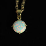 Faceted Pearl White Opal Necklace 14k Gold Plated 8mm