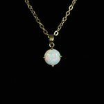 Faceted Pearl White Opal Necklace 14k Gold Plated 8mm