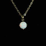 Faceted Pearl White Opal Necklace 14k Gold Plated 8mm