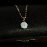 Faceted Pearl White Opal Necklace 14k Gold Plated 8mm