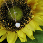 Faceted Pearl White Opal Necklace 14k Gold Plated 8mm