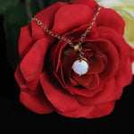 Faceted Pearl White Opal Necklace 14k Gold Plated 8mm