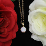 Faceted Pearl White Opal Necklace 14k Gold Plated 8mm