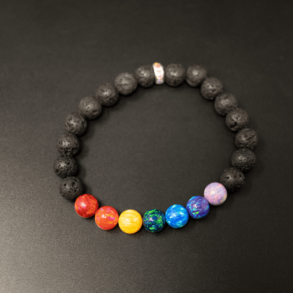 Rainbow Opal & Lava Stone Beaded Bracelet - The Opal Dealer