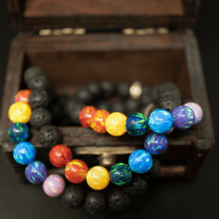 Rainbow Opal & Lava Stone Beaded Bracelet - The Opal Dealer