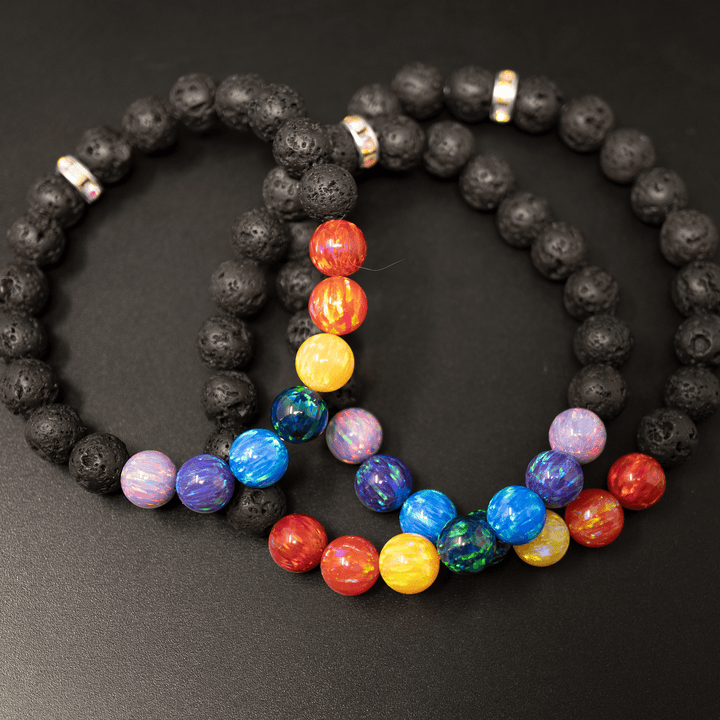 Rainbow Opal & Lava Stone Beaded Bracelet - The Opal Dealer