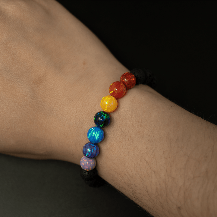 Rainbow Opal & Lava Stone Beaded Bracelet - The Opal Dealer