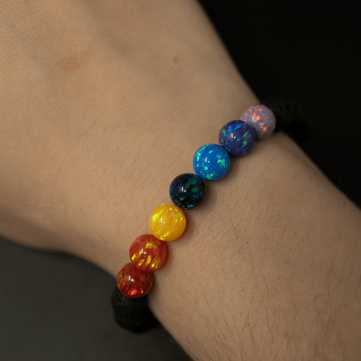 Rainbow Opal & Lava Stone Beaded Bracelet - The Opal Dealer
