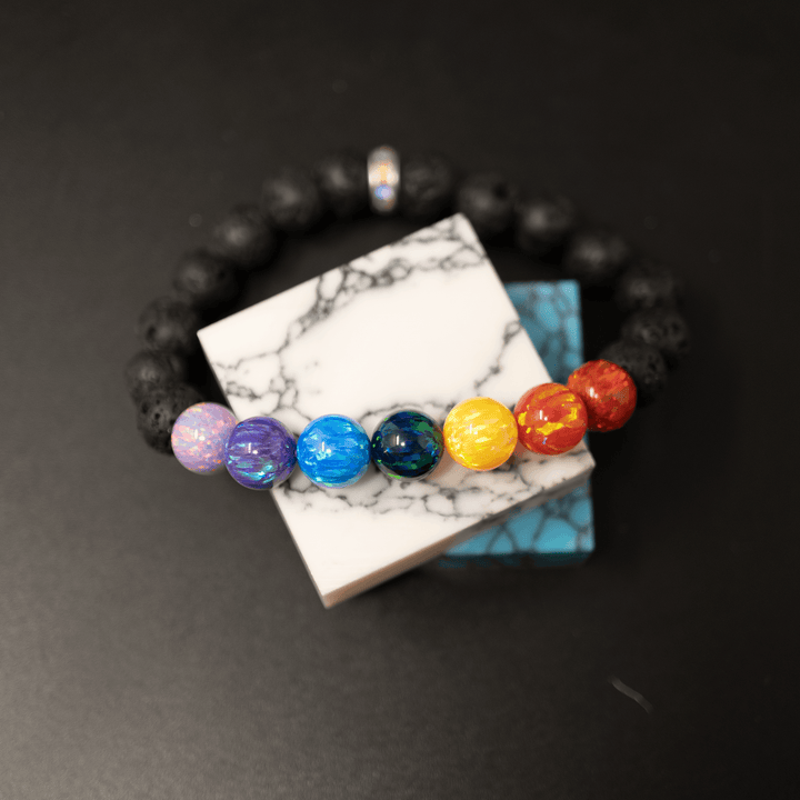 Rainbow Opal & Lava Stone Beaded Bracelet - The Opal Dealer