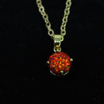 Faceted Ruby Red Opal Necklace 14k Gold Plated 8mm