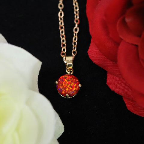 Faceted Ruby Red Opal Necklace 14k Gold Plated 8mm