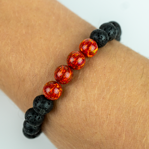 Ruby Red Opal & Lava Stone Beaded Bracelet