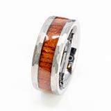 Faceted/Hammered Tungsten Koa Wood Ring