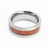 Faceted/Hammered Tungsten Koa Wood Ring