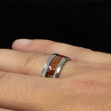 Faceted/Hammered Tungsten Koa Wood Ring